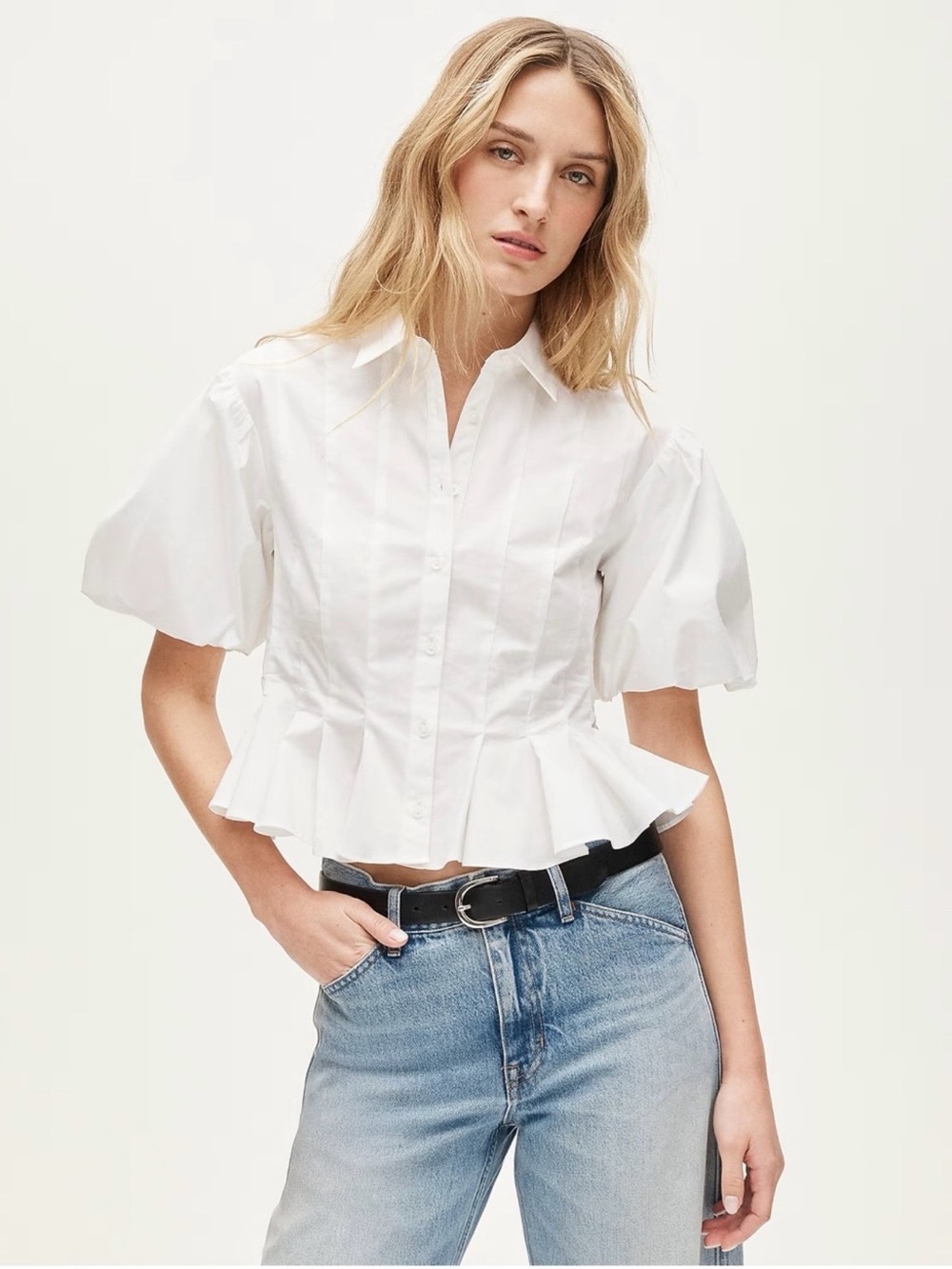 J crew Puff-sleeve button-up shirt